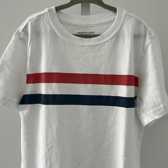 JANIE & JACK white short sleeve t-shirt red blue stripe size 8 - Picture 2 of 7